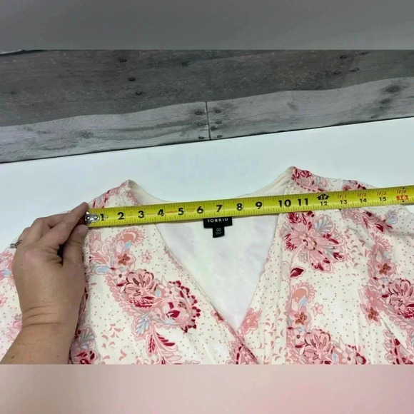 Torrid Pink Paisley Midi Swiss Linen Surplice Dress 00 (10) Faux Wrap High Low - Picture 7 of 16